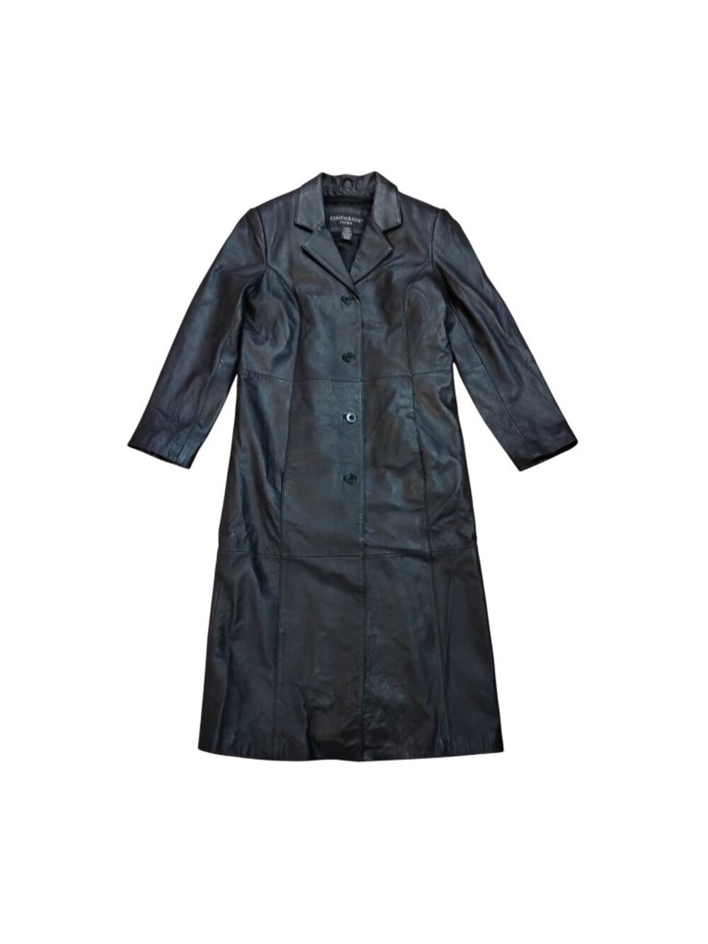 CENTRIGRADE Womens XS 38" Chest Black Leather Midi Trench Coat Zip Out Lining